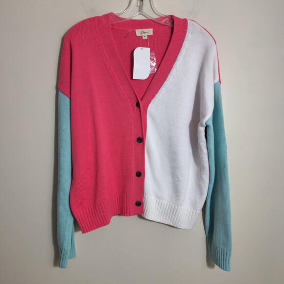 Elan NWT oversized color block v-neck button front cardigan sweater woman's sz M - Picture 1 of 8